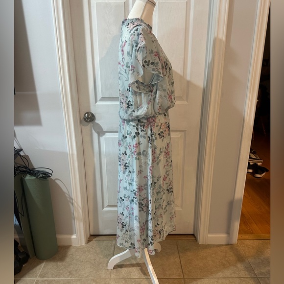 Adrianna Papell Short Printed Chiffon Dress Size 14 NWT Mint Multi Floral Spring - Picture 9 of 16